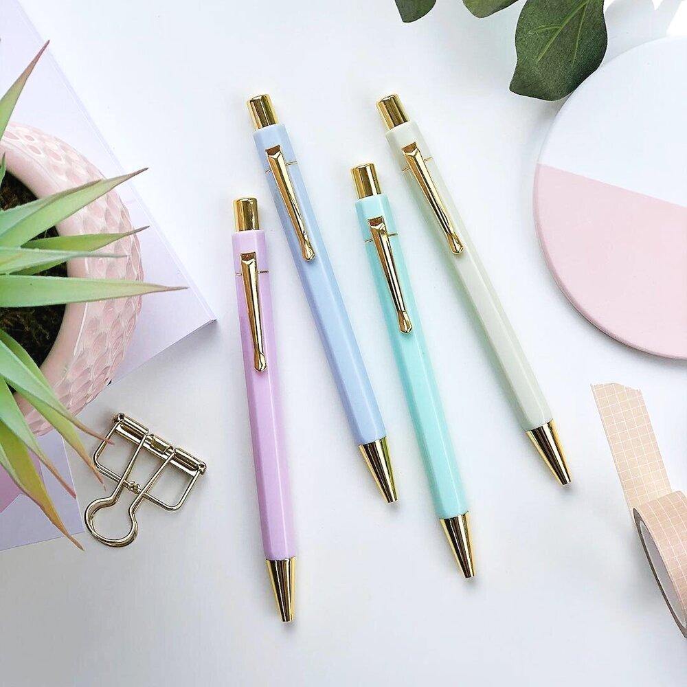 Pastel and Gold Ball Point Hexagonal Pen - Stationery & Office Desk Accessories | AIM Studio Co