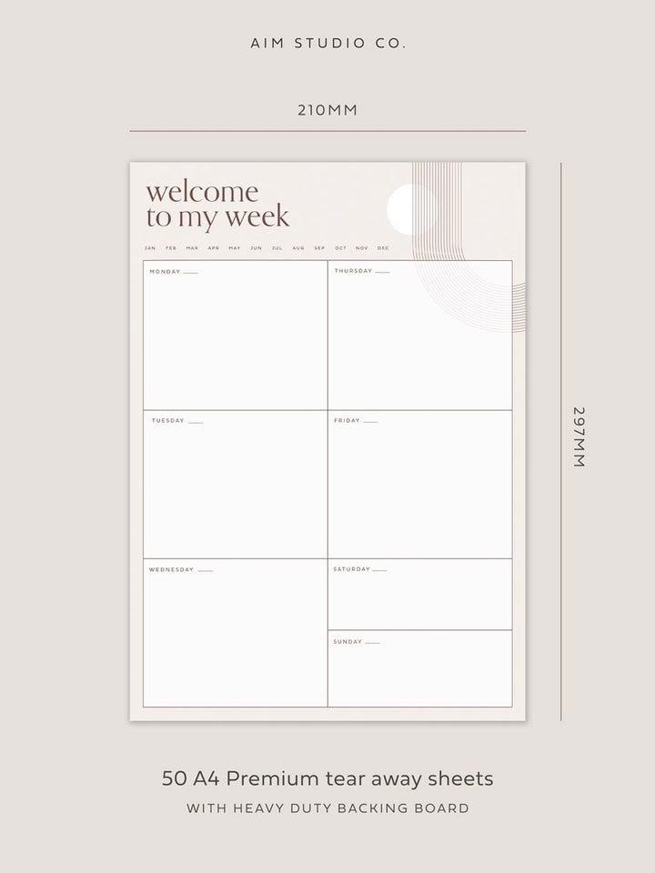 A4 sized tear away sheets desk planner pad with weekly view