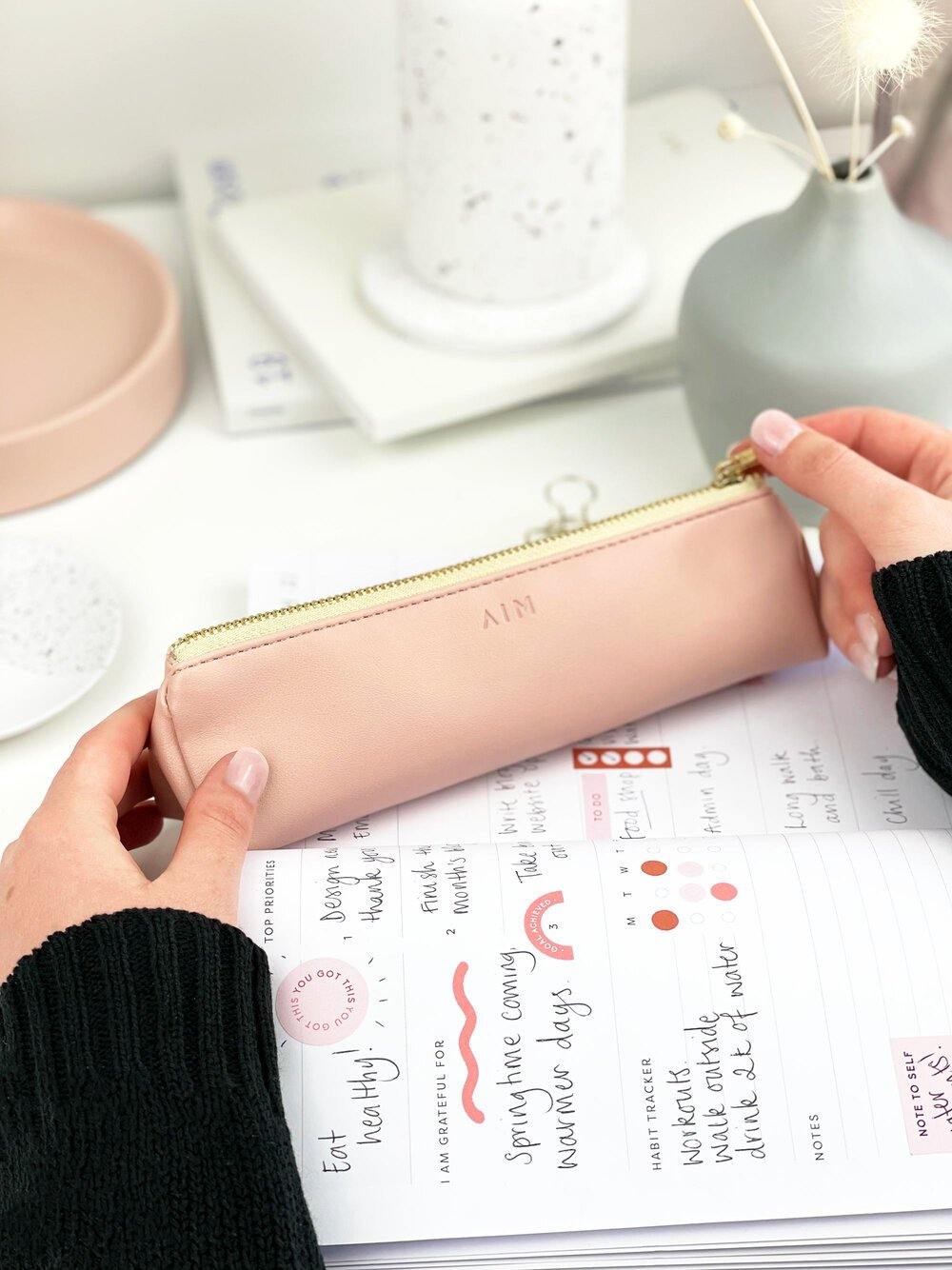Blush Pink Leather Pencil Case - Stationery & Office Desk Accessories | AIM Studio Co