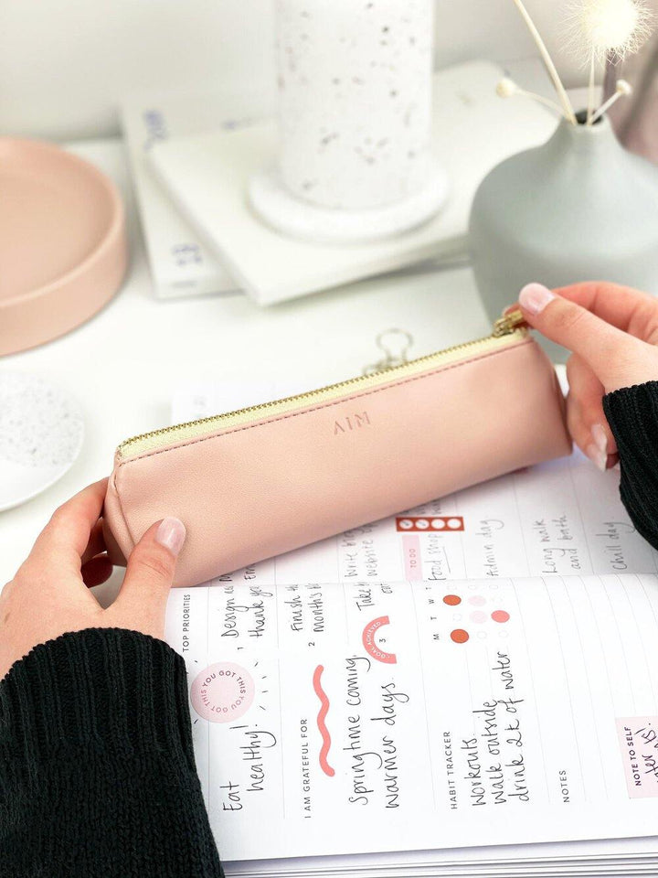 Blush Pink Leather Pencil Case - Stationery & Office Desk Accessories | AIM Studio Co