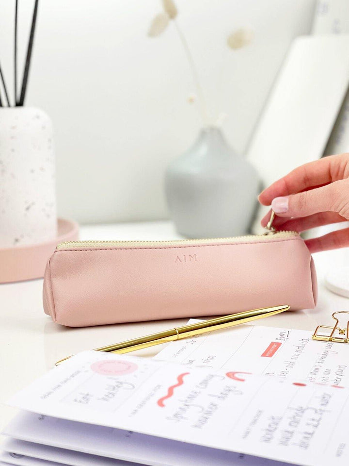 Blush Pink Leather Pencil Case - Stationery & Office Desk Accessories | AIM Studio Co