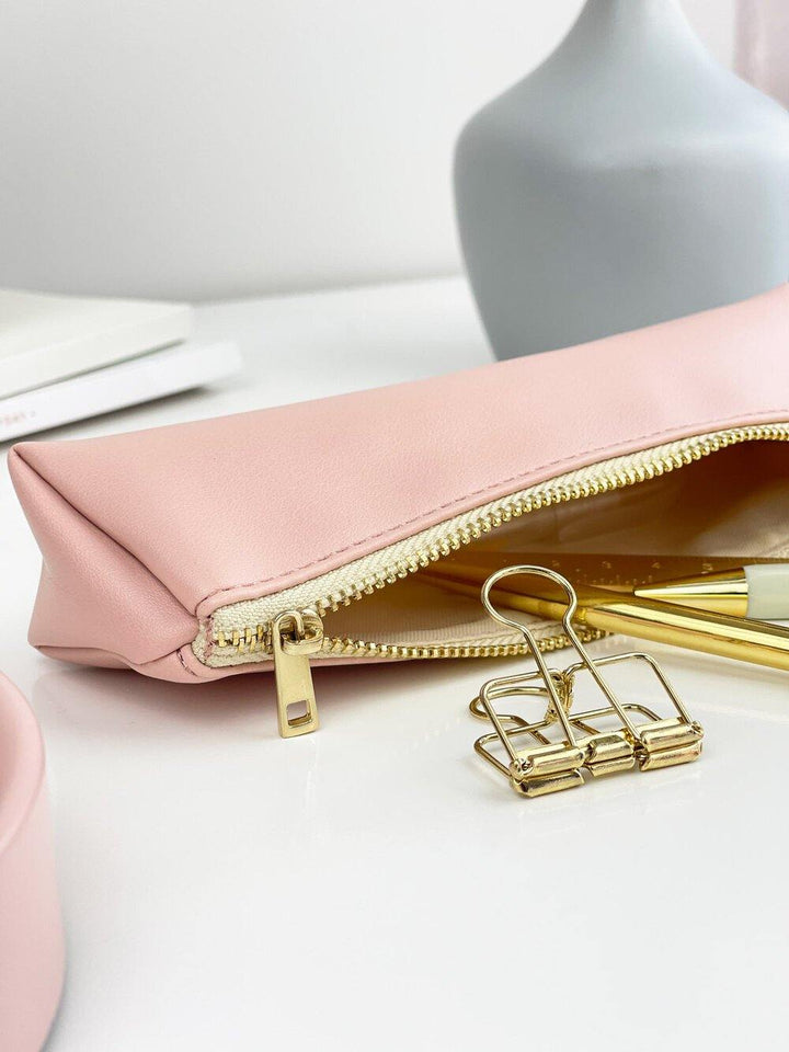 Blush Pink Leather Pencil Case - Stationery & Office Desk Accessories | AIM Studio Co
