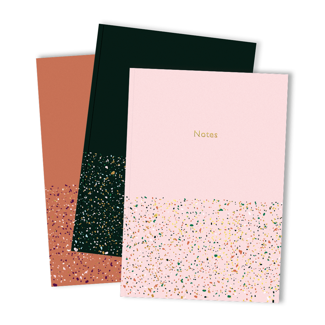Gold Foiled Terrazzo Notebook Set - Stationery & Office Desk Accessories | AIM Studio Co