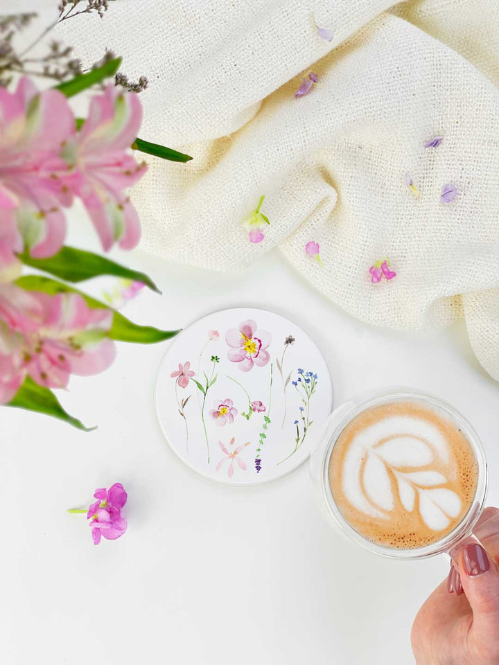 Floral Ceramic Coaster Set