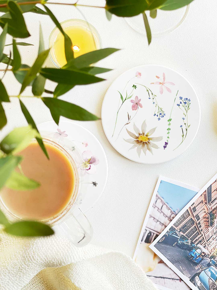 Floral Ceramic Coaster Set