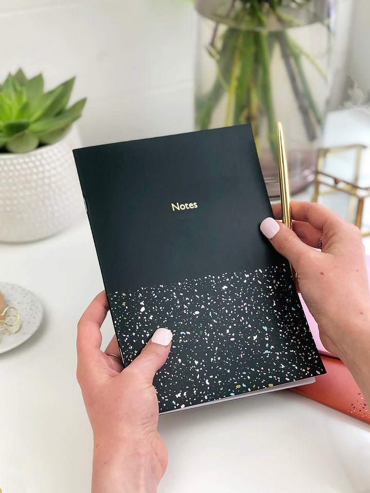 SECONDS | Gold Foiled Terrazzo Notebook in Deep Green