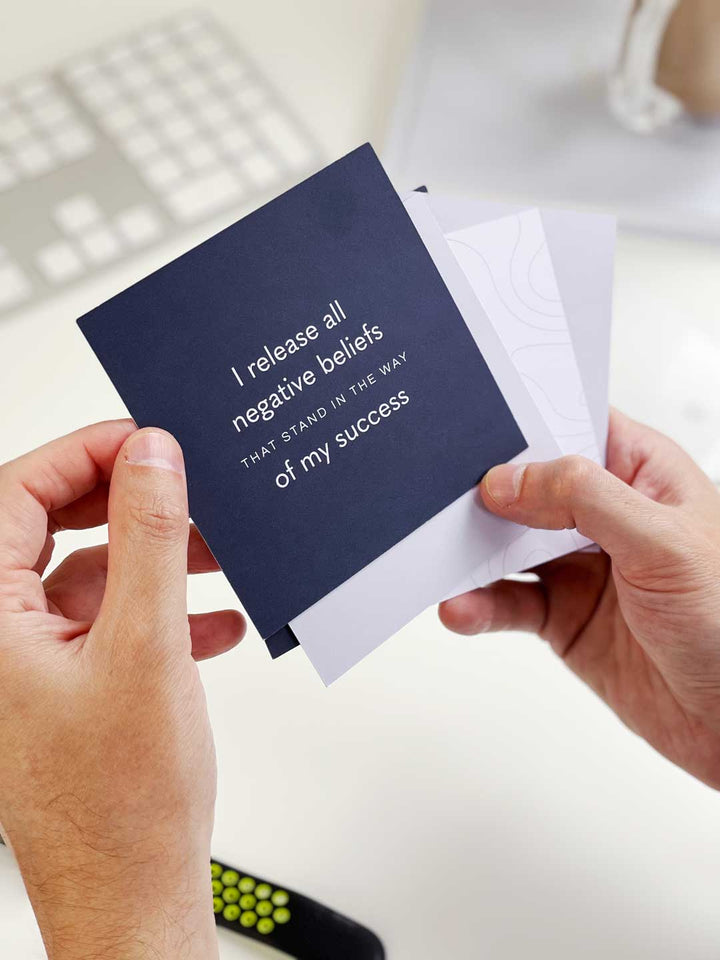 Deep blue square mini print with bold typographic affirmation for success