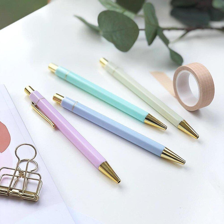 Pastel and Gold Ball Point Hexagonal Pen - Stationery & Office Desk Accessories | AIM Studio Co