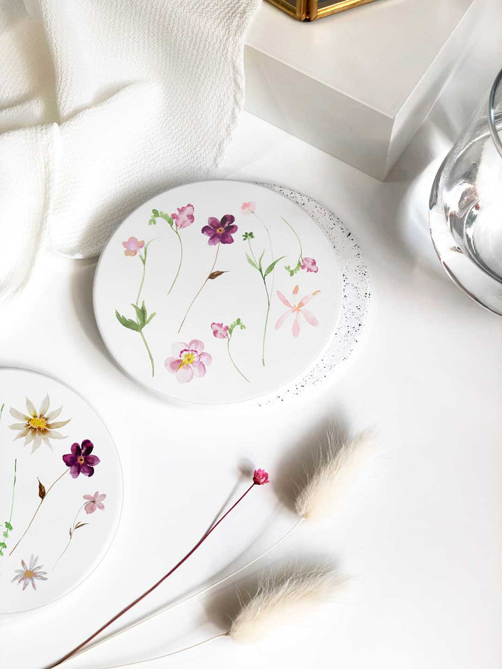 Floral Ceramic Coaster Set