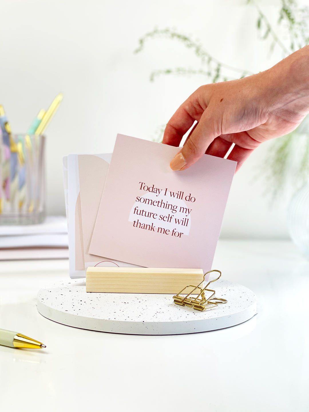 Positive Daily Affirmation Card Bundle with Holder - Stationery & Office Desk Accessories | AIM Studio Co