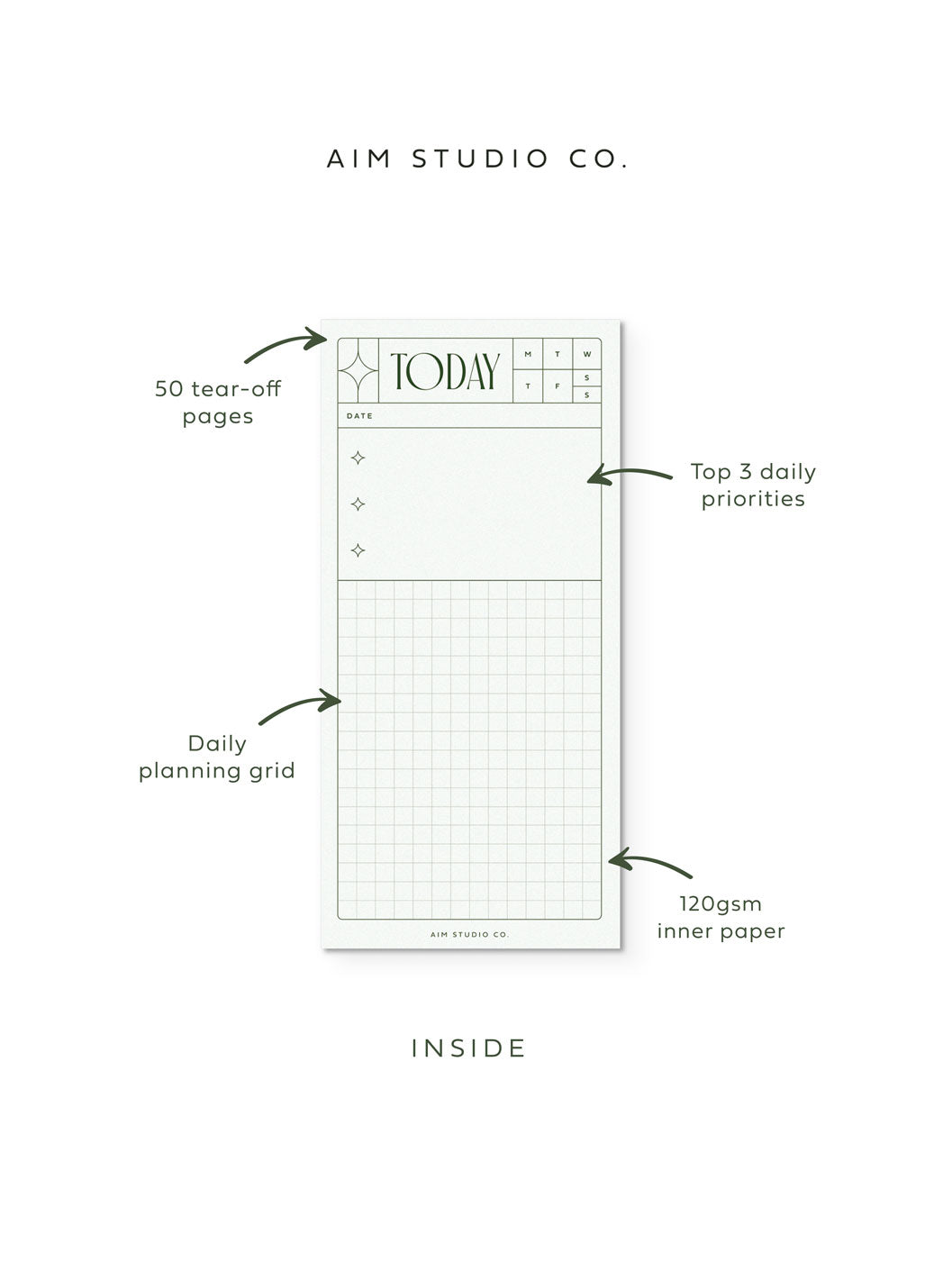 Slim To Do List Notepad with Retro Cover, Green