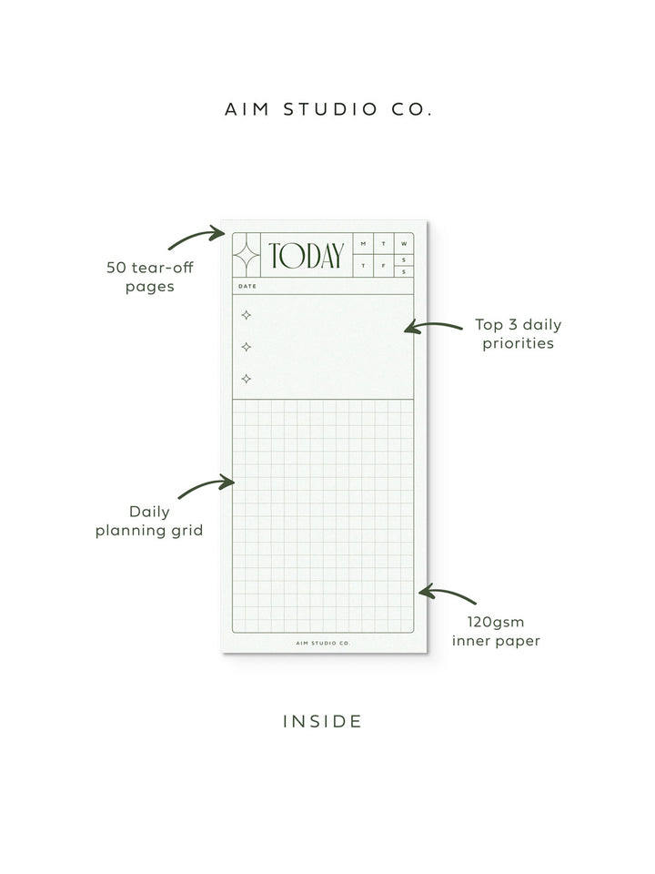 Slim To Do List Notepad with Retro Cover, Green