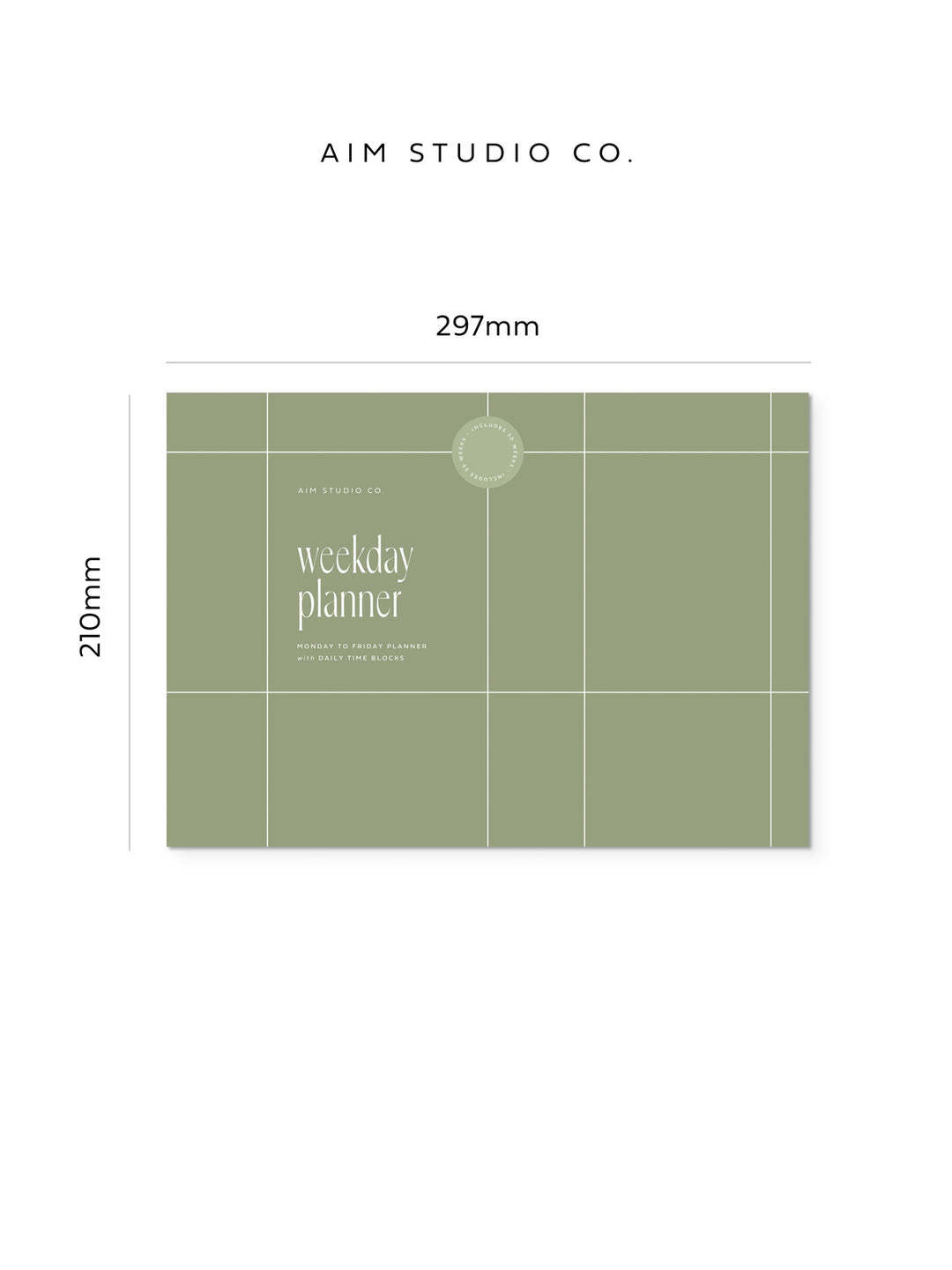 A4 Time Block Weekday Planner Notepad - Sage Green