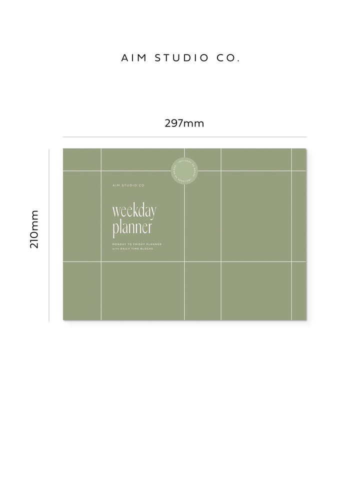 A4 Time Block Weekday Planner Notepad - Sage Green