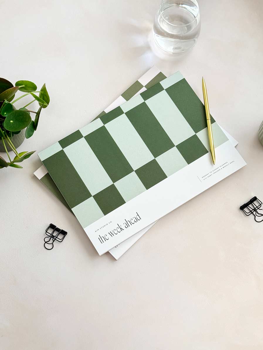 A4 Weekly Planner Notepad | Checkerboard Sage & Forest Green