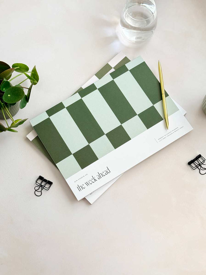 A4 Weekly Planner Notepad | Checkerboard Sage & Forest Green