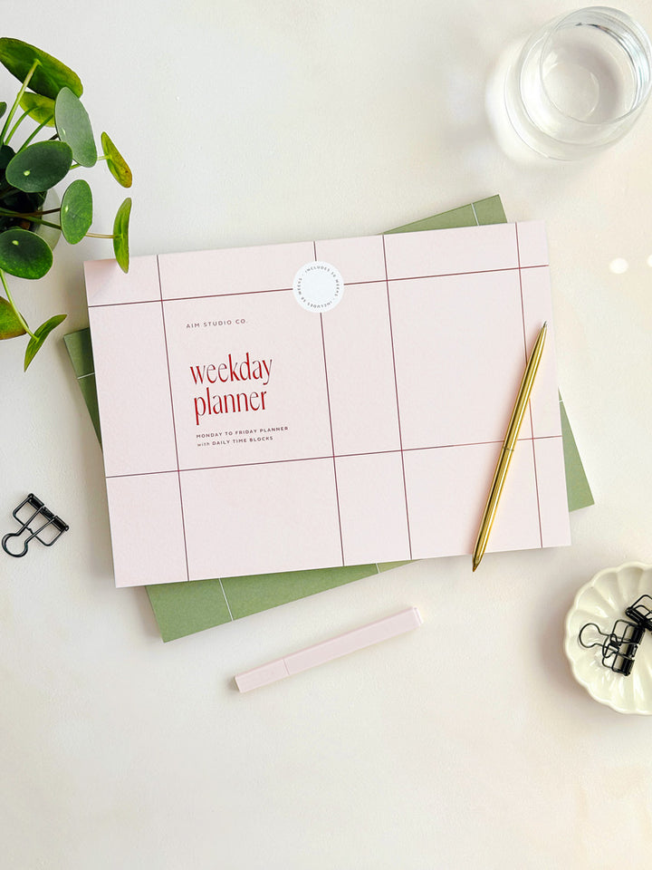 A4 Weekday Time Blocking Planner Notepad - Pale Pink