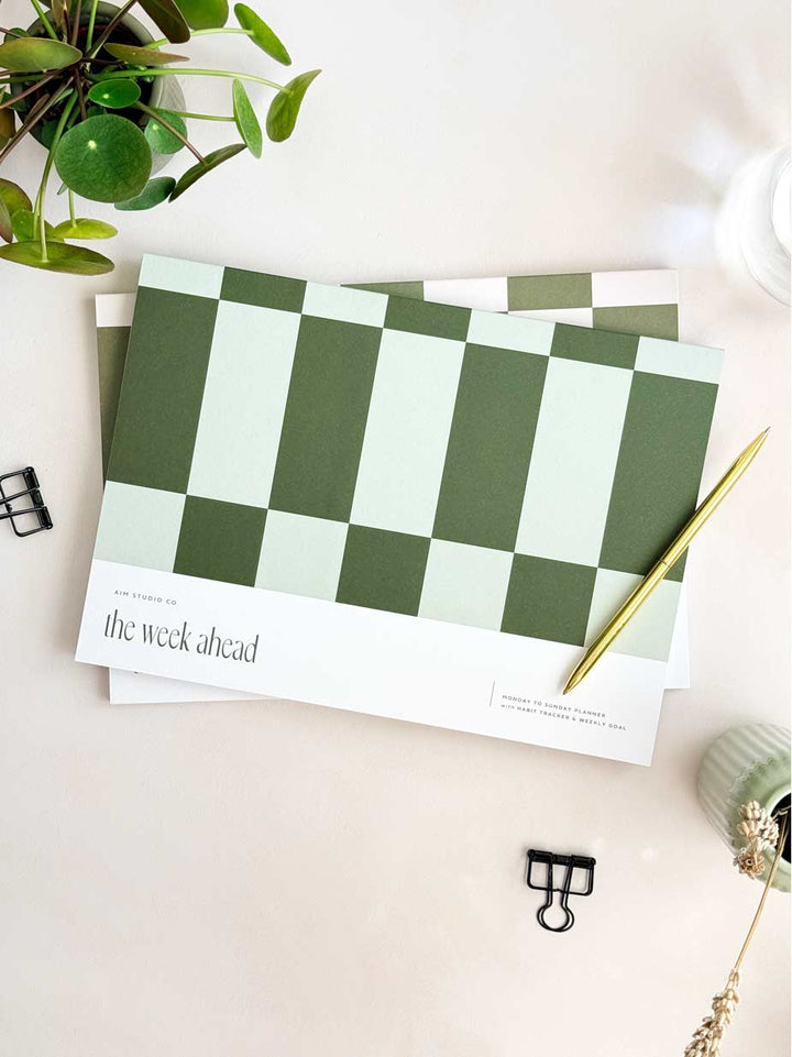 A4 Weekly Planner Notepad | Checkerboard Sage & Forest Green