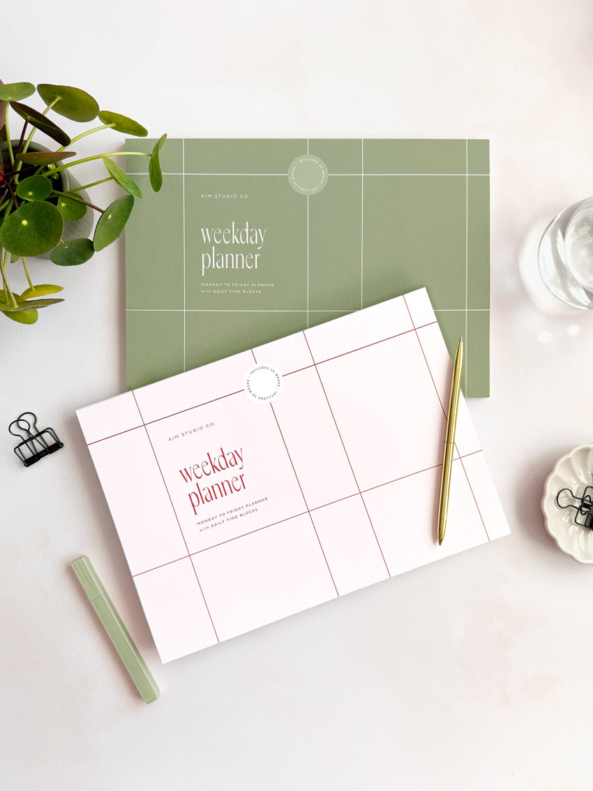 A4 Weekday Time Blocking Planner Notepad - Pale Pink