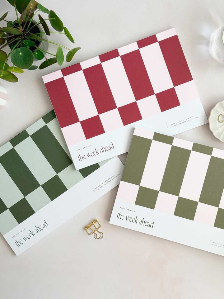 A4 Weekly Planner Notepad | Checkerboard Sage & Forest Green