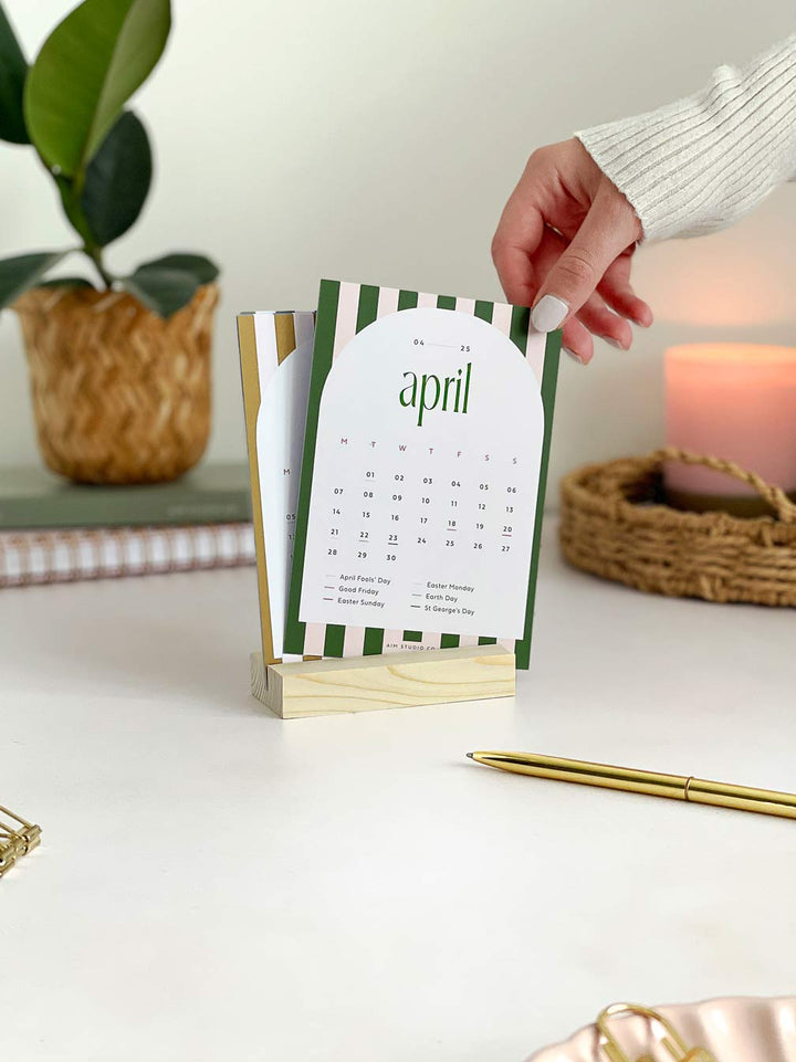 2025 Desk Calendar with Wood Stand | Candy Stripes