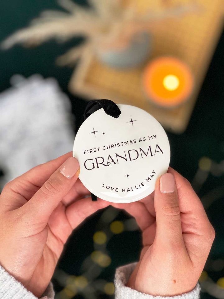 Personalised 'First Christmas as' Grandparent Ceramic Bauble