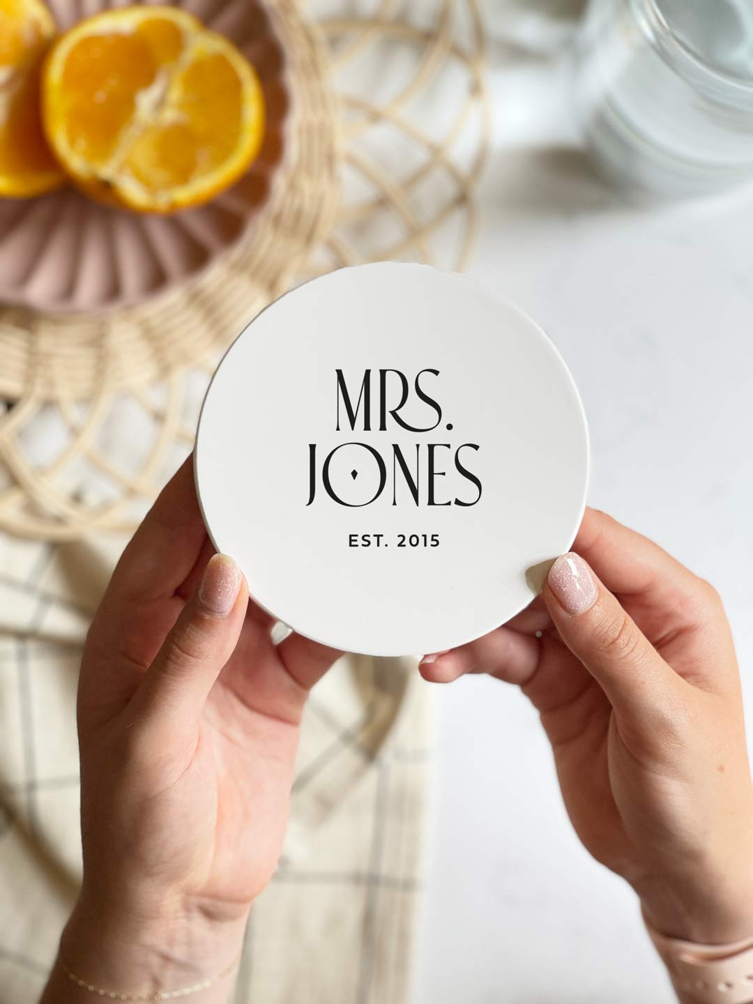 Set of Two Ceramic Couples Coaster Set with Custom Wedding Date & Names