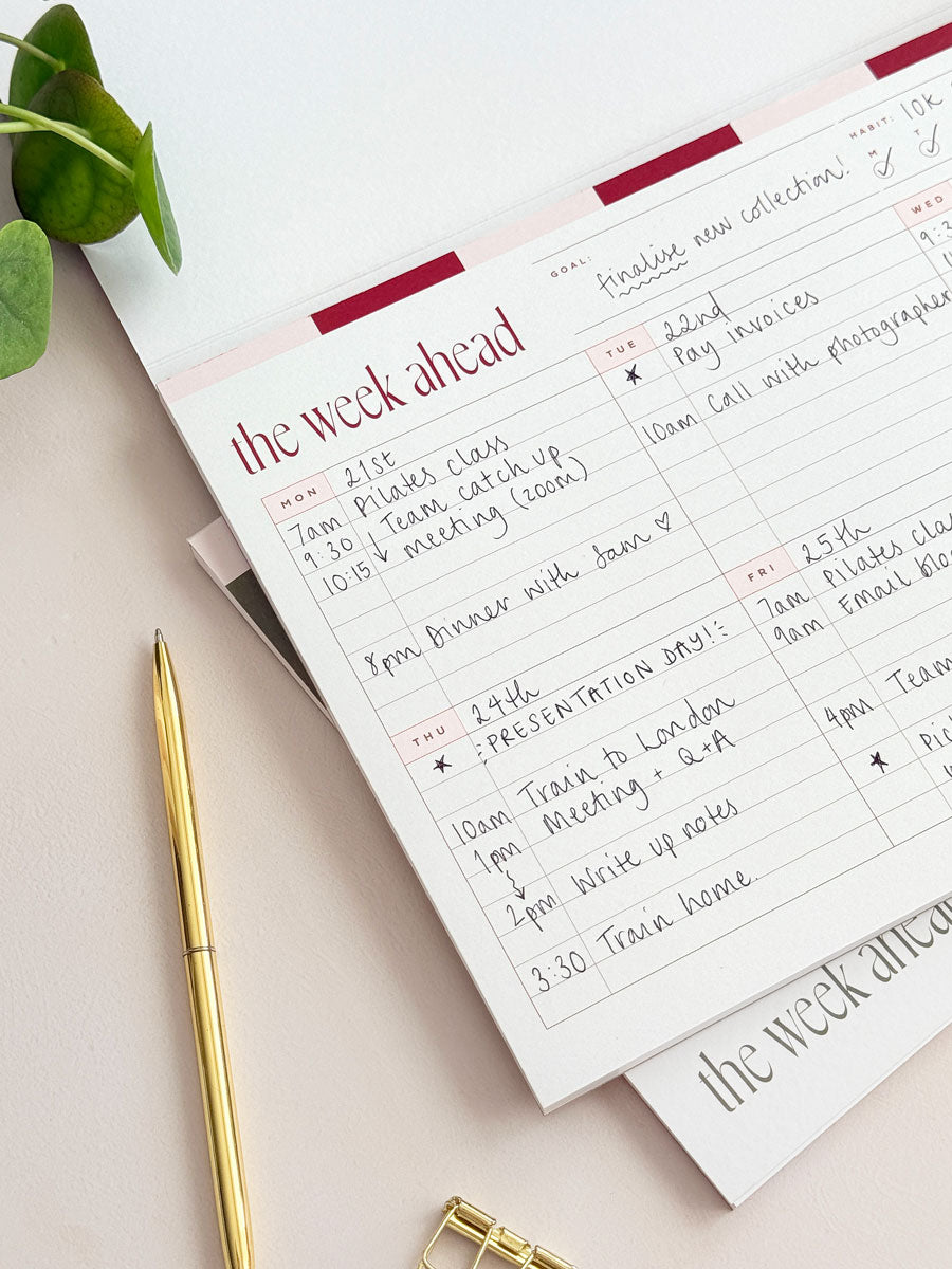 A4 Weekly Planner Notepad | Checkerboard Red & Pink