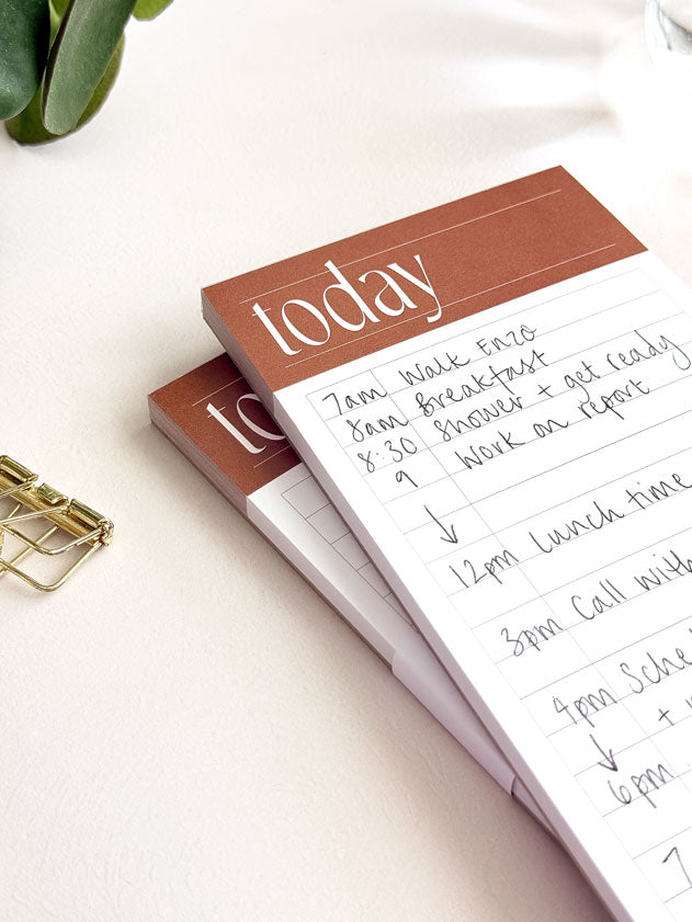Daily Time Blocking Planner Notepad | Rust Brown