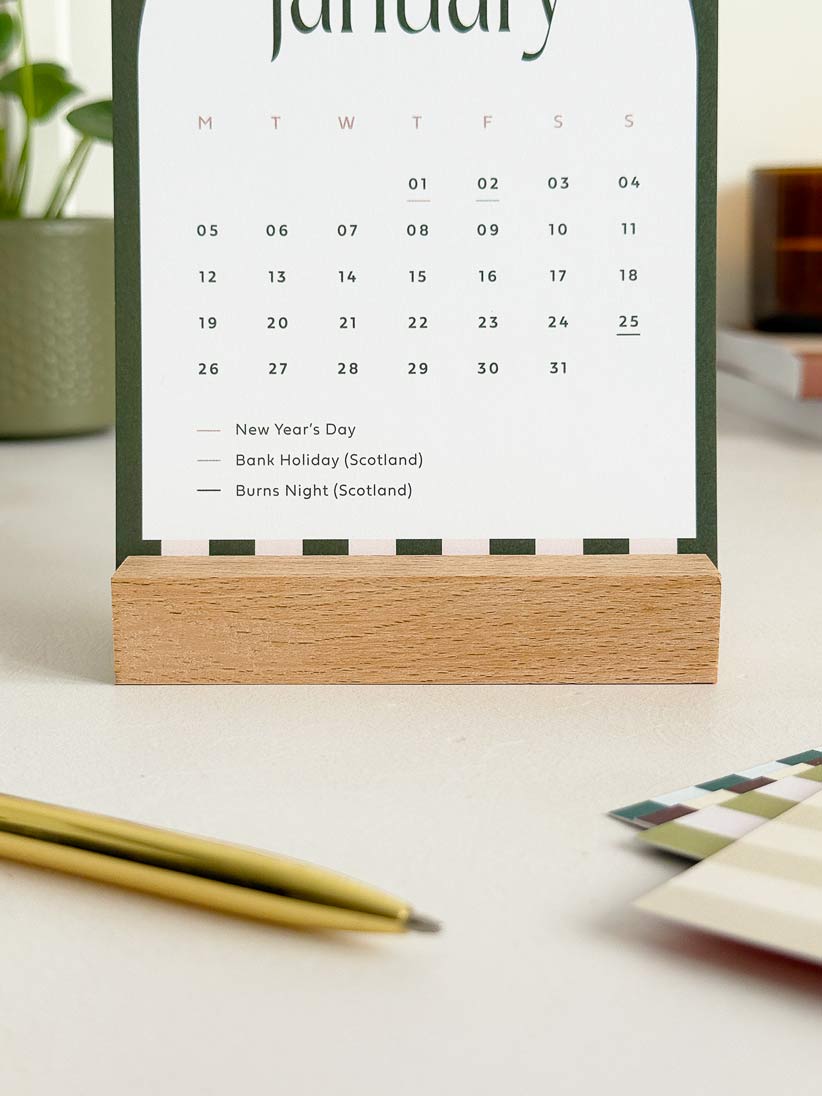 2026 Desk Calendar with Wooden Stand, Candy Stripes