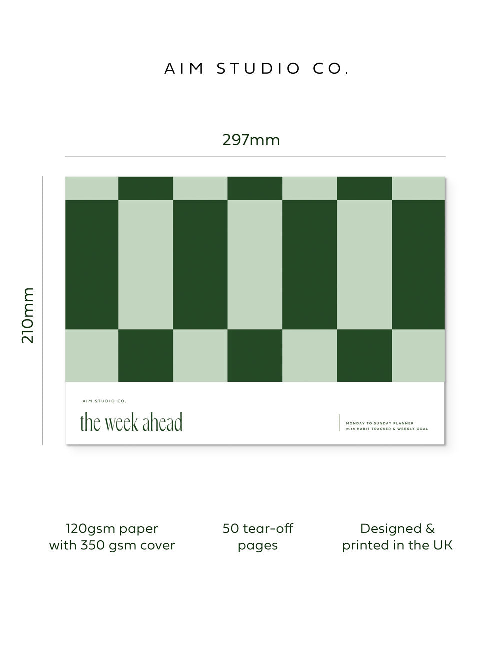 A4 Weekly Planner Notepad | Checkerboard Sage & Forest Green