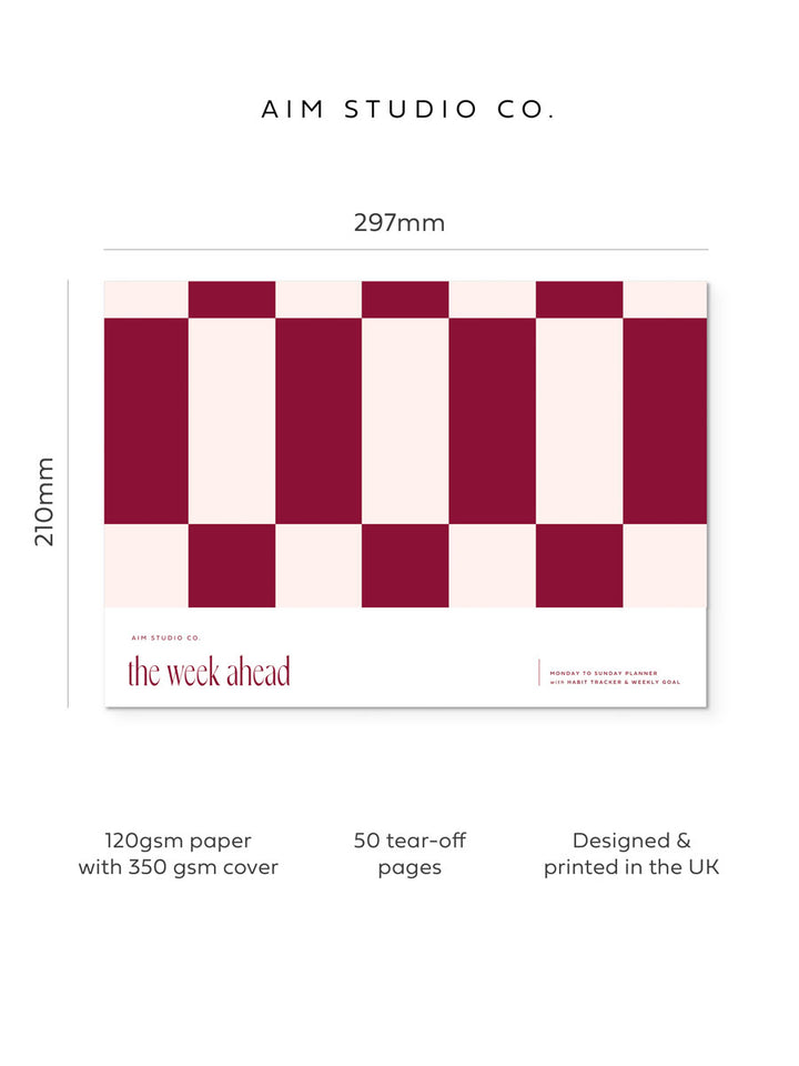 A4 Weekly Planner Notepad | Checkerboard Red & Pink