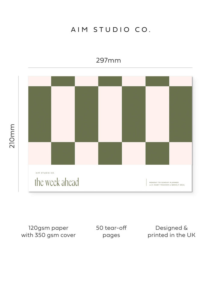 A4 dimensions of weekly planner by aim studio co with product features such as 50 tear off sheets and designed and made in the UK