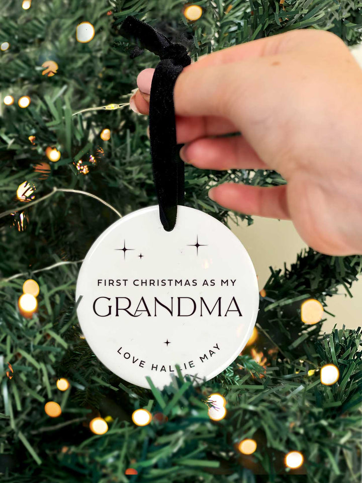 Personalised 'First Christmas as' Grandparent Ceramic Bauble