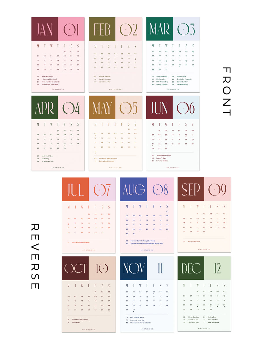 Full 2027 monthly card set showing January to June on the front, with July to December printed on the reverse.