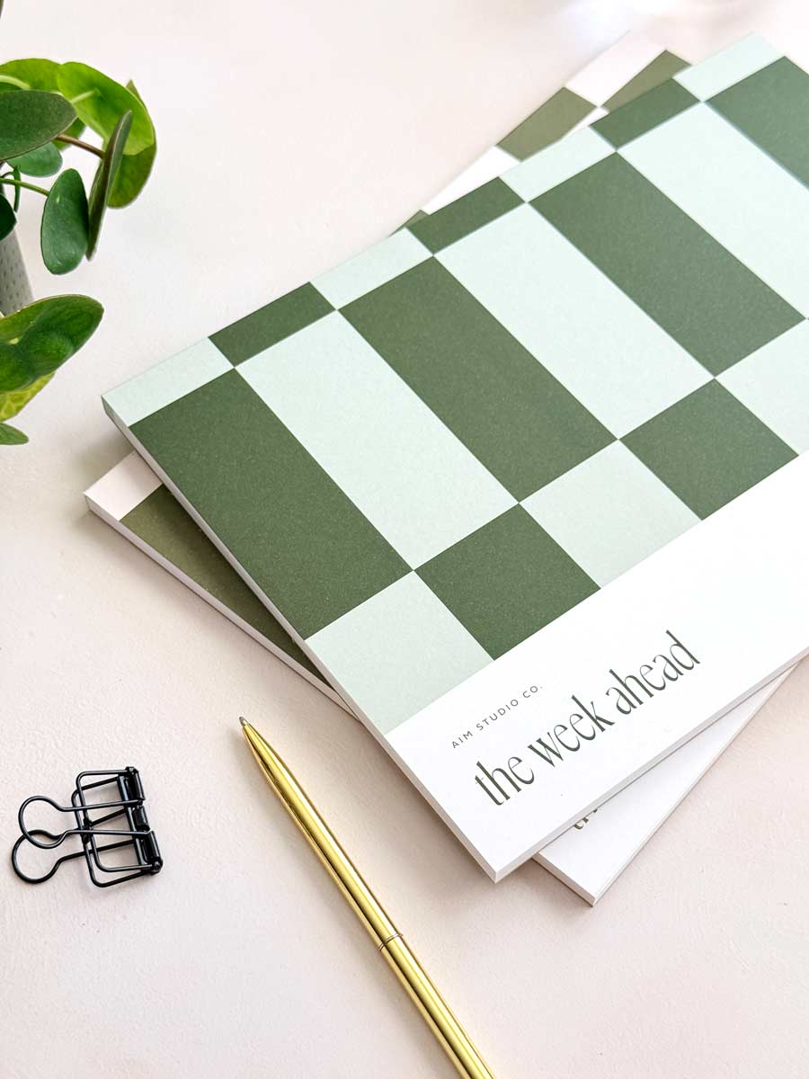 A4 Weekly Planner Notepad | Checkerboard Sage & Forest Green