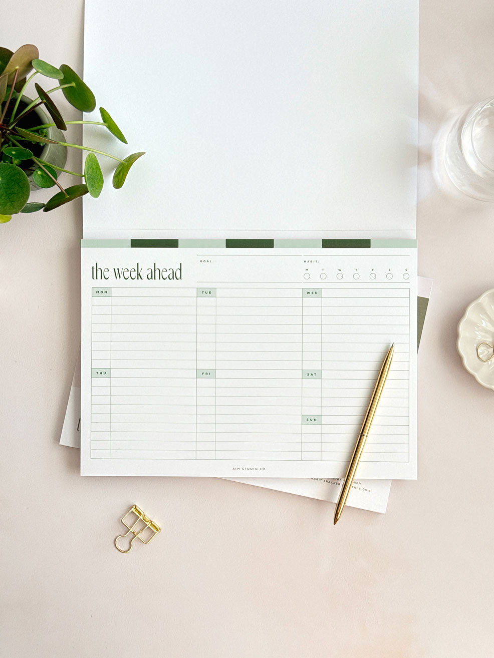 A4 Weekly Planner Notepad | Checkerboard Sage & Forest Green