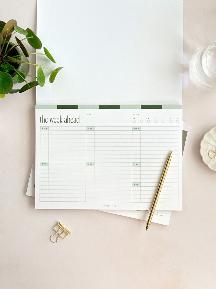 A4 Weekly Planner Notepad | Checkerboard Sage & Forest Green