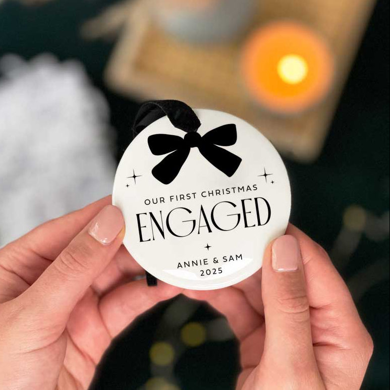 Personalised 'First Christmas Engaged' Ceramic Bauble