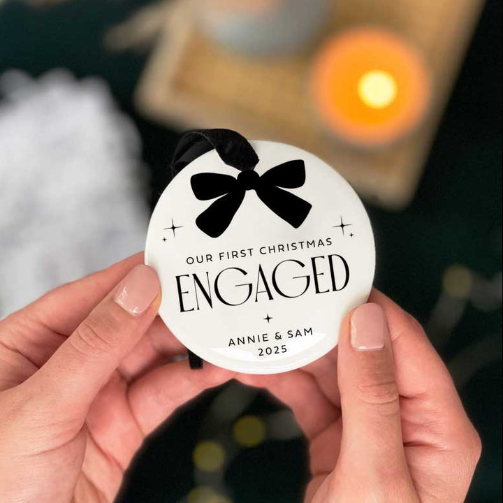 Personalised 'First Christmas Engaged' Ceramic Bauble