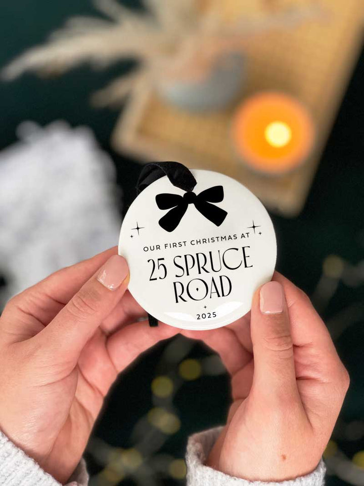 Personalised First Christmas in New Home Ceramic Bauble