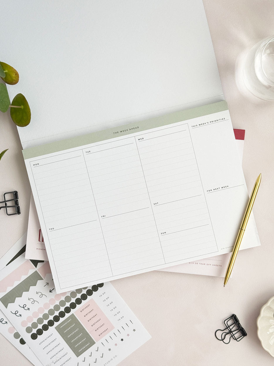 A4 Weekly Planner Notepad – Sage Green
