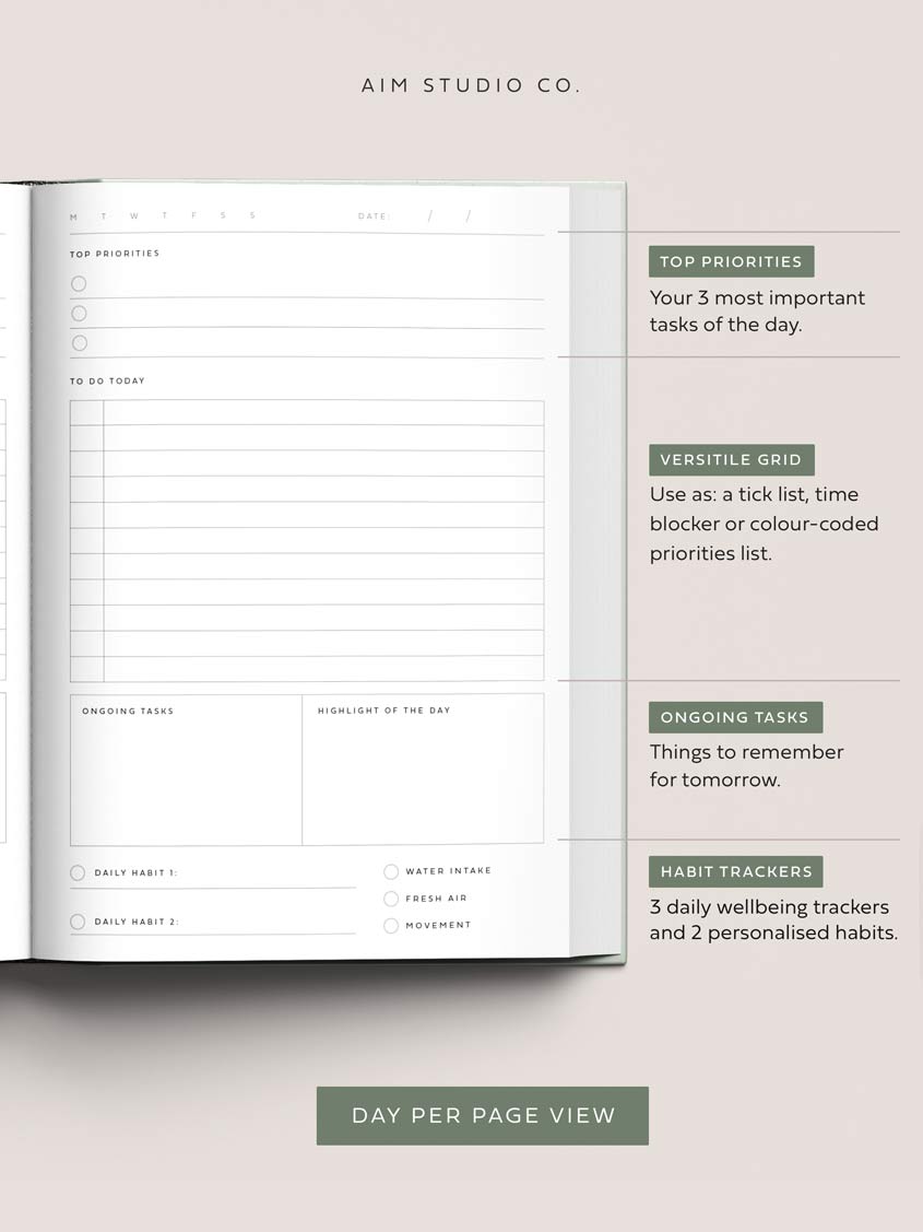 Sage Green A5 Daily Productivity Planner