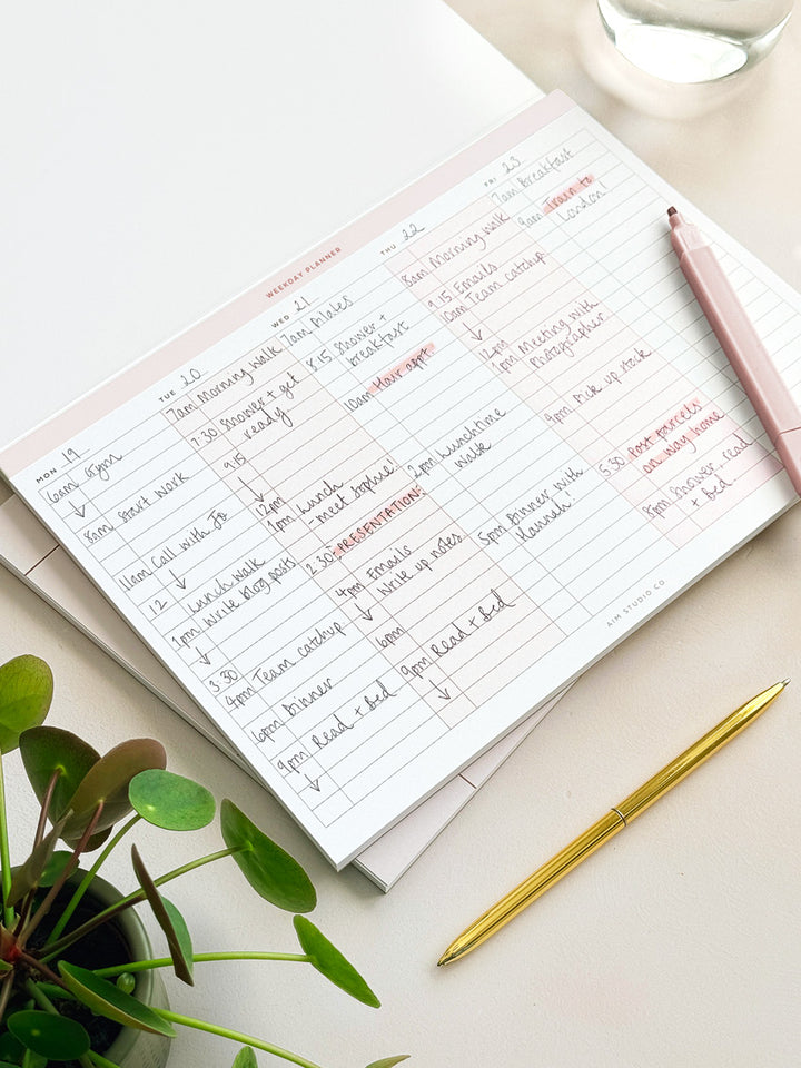 A4 Weekday Time Blocking Planner Notepad - Pale Pink