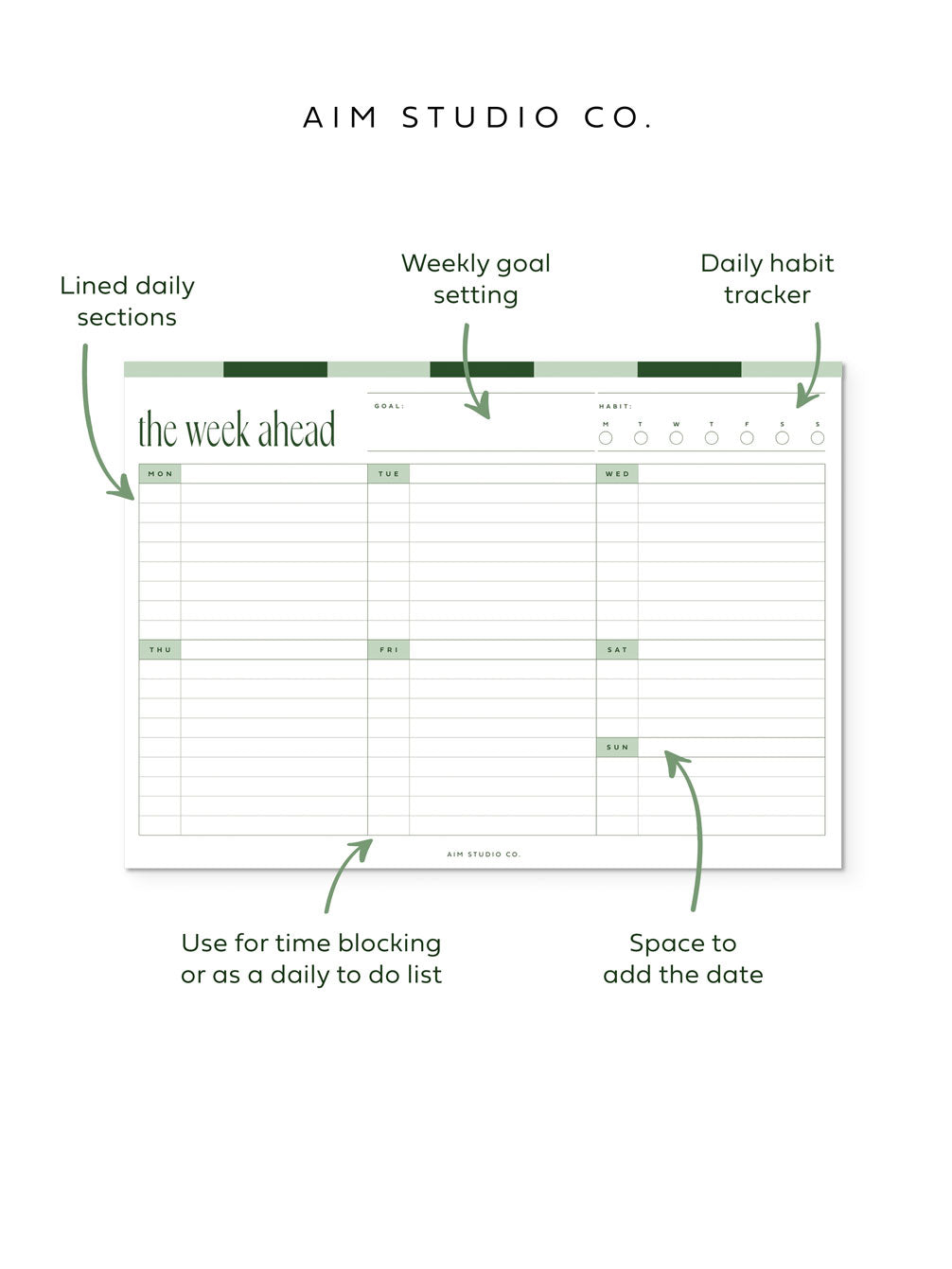 A4 Weekly Planner Notepad | Checkerboard Sage & Forest Green