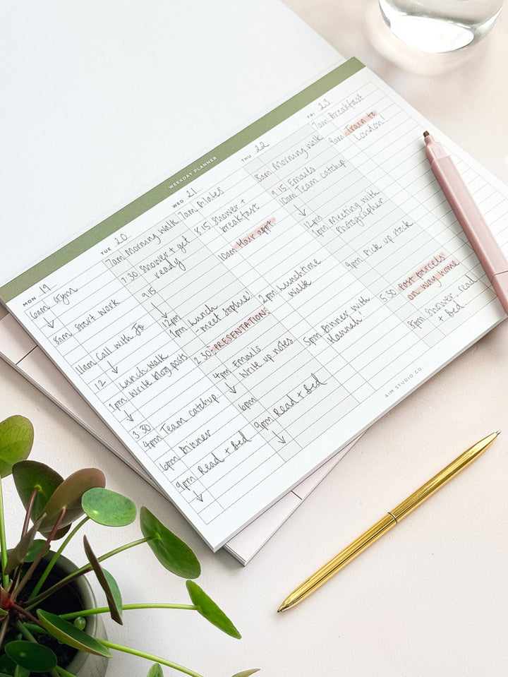 A4 Time Block Weekday Planner Notepad - Sage Green