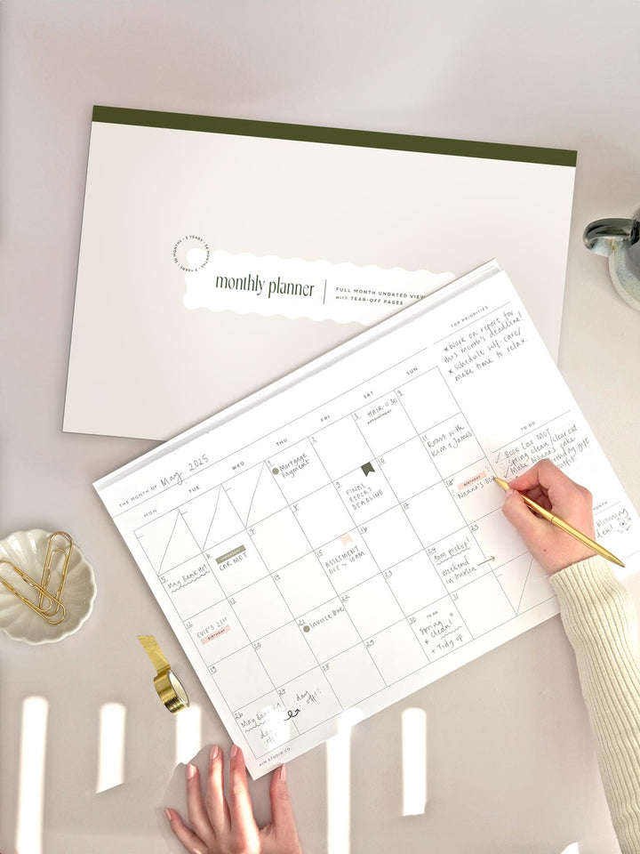 Large A3 Undated Monthly Planner Notepad with Cover