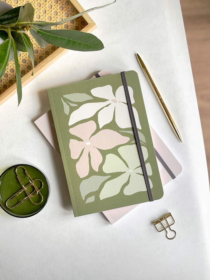 Floral Lined Notebook with A5 'Linen' Cover & Monogram