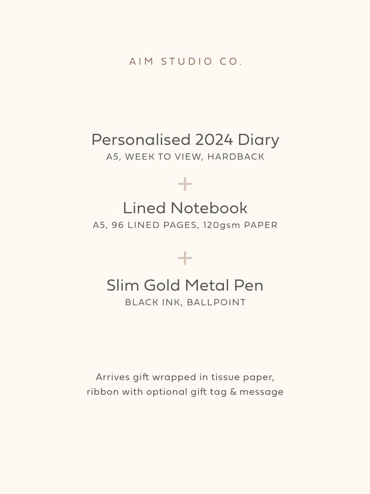 2024 Sage Letterbox Gift Bundle | Personalised Diary, Notebook & Pen Set