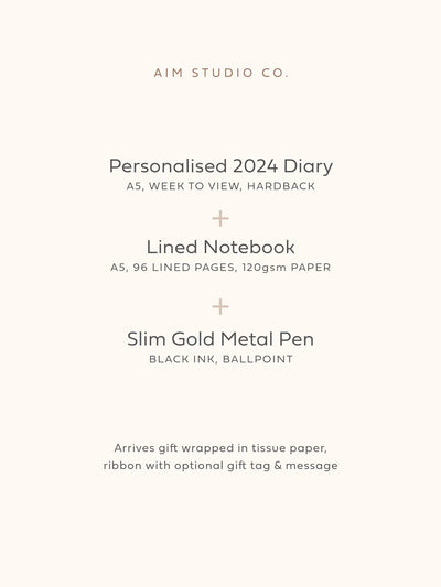 2024 Sage Letterbox Gift Bundle | Personalised Diary, Notebook & Pen Set
